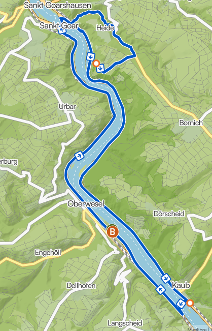 Radtour Loreley Karte und Höhenprofil